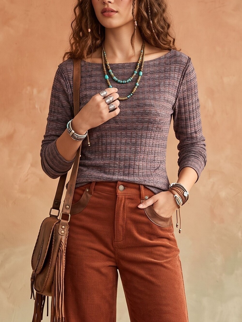 Free People Space-Dye Textured Ribbed Knit Top Size Large